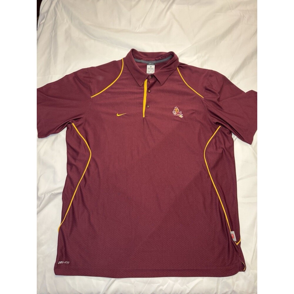 Nike Dri Fit Arizona Sun Devils Authentic Embroidered Red Polo Shirt Mens XL